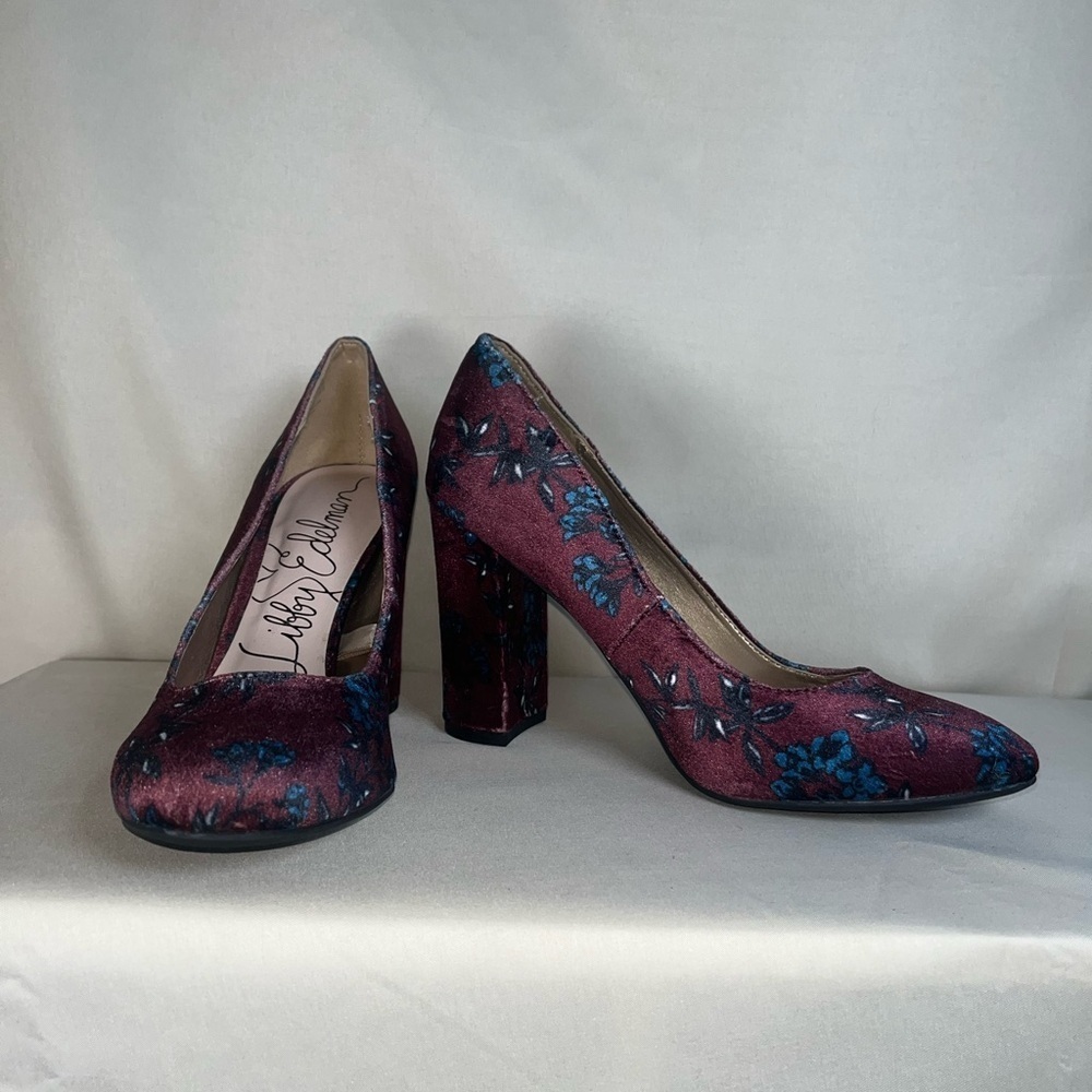 Libby Edelman Burgundy and Teal Floral Heels
